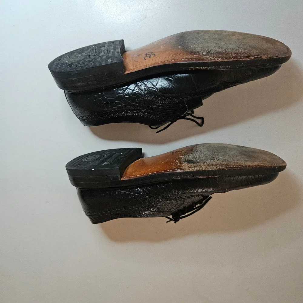 Calzado Leonel Black Crocodile Embossed Leather Wingtip Oxford Shoes Men US 7.5